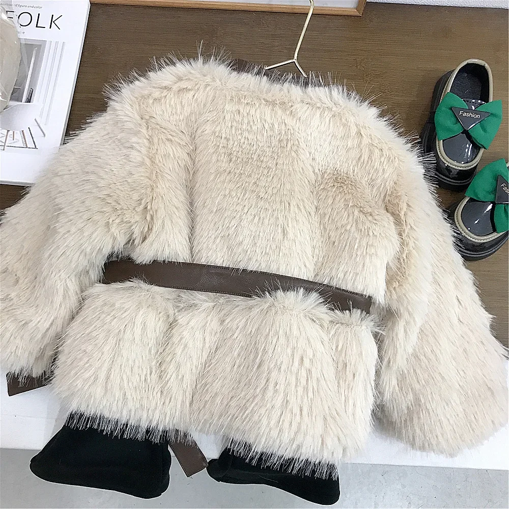 CombKorean-Vêtements d'hiver pour enfants, fausse fourrure, cuir, 2024 coton, manteau épais pour filles, pantalon en corne en peluche pour bébé