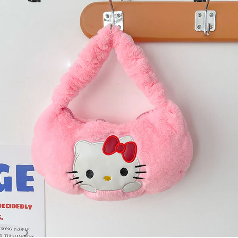 New Kuromi My Melody Cinnamoroll Pochacco Hello Kitty Bag For Women Plush One Shoulder Underarm Moon Bag Cute Girls Mini Handbag