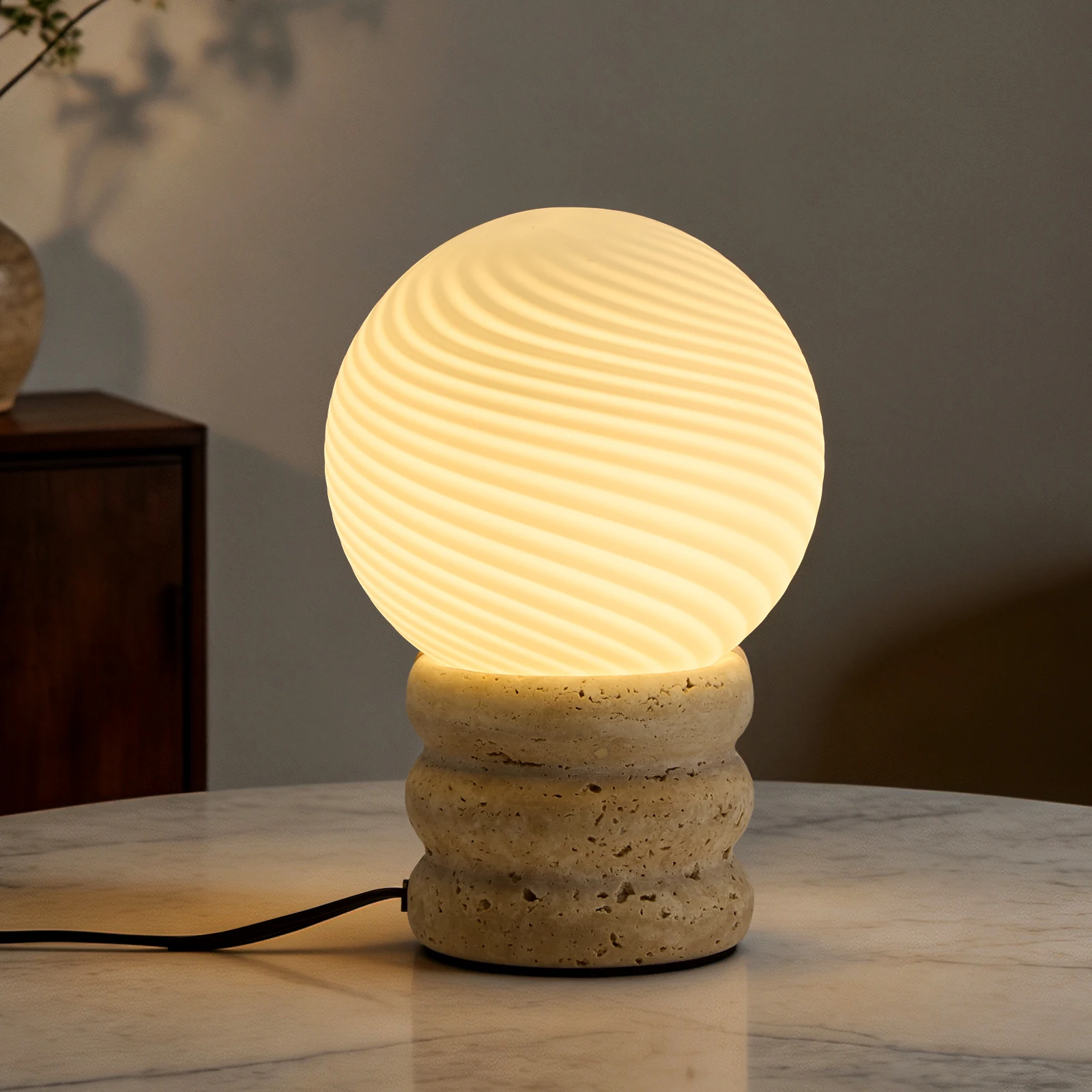 Wabi-Sabi Travertine Desk Lamp Bedroom Bedside Study Table Light Living Room Children'S Room Yellow Travertine Table Lamp