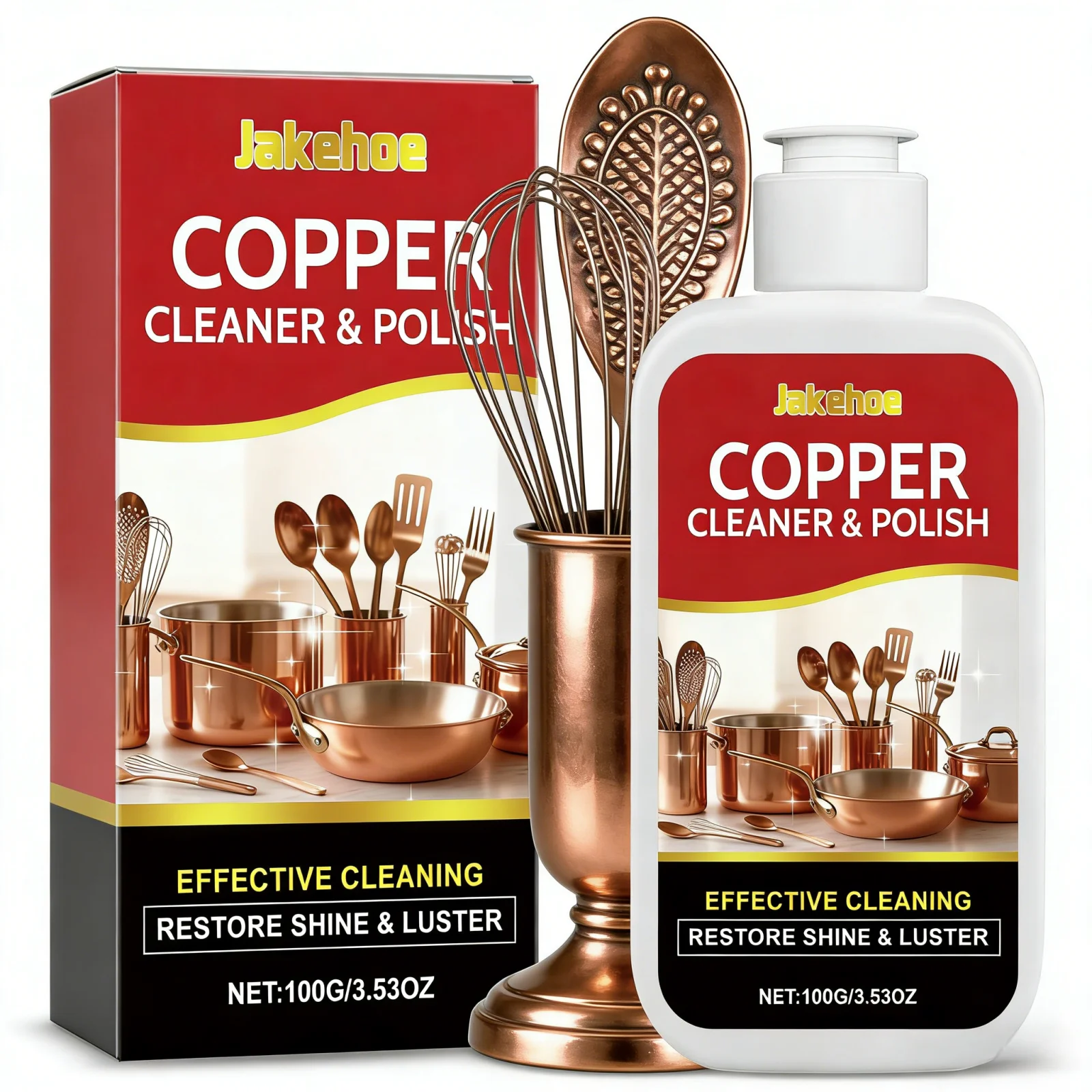 Jakehoe Copper Cleaner for Cookwares Utensils Jewelry Effectively Remove Stains Restores Shine Home Kitchen Care Copper Polish