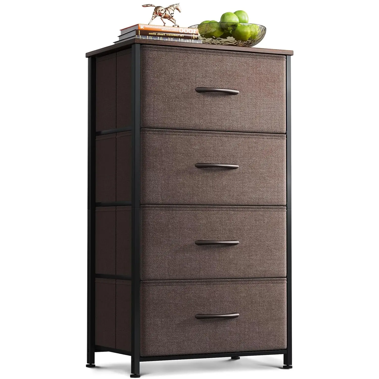 

4-Drawer Fabric Dresser with Steel Frame & Wood Top for Bedroom Closet, Brown, Customized