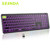 Seenda USB Wireless Bluetooth Keyboard Multi-Device Rechargeable 7 Colors Backlit Keyboards for Windows MacBook Pro Air iPad PC