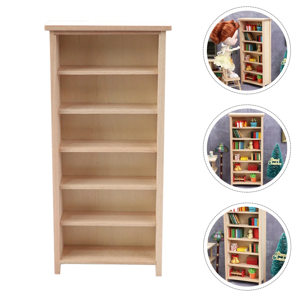 

Mini Bookcase House Supply Vertical Bookshelf Wooden Decor Model Small Miniature Adorable Furniture Toy Accessory Micro Scene