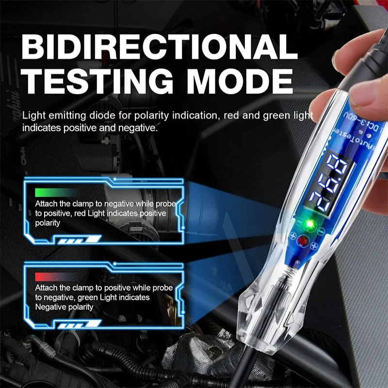 Automotive Test Light 3-60V DC Digital LED Circuit Tester Heavy Duty Light Tester with Voltmeter