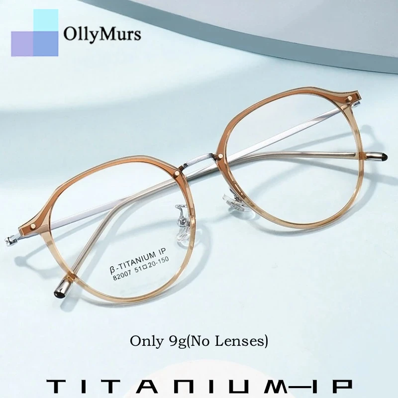 

OLLYMURS New Retro Round Women's Glasses Ultralight Titanium Alloy Fashion TR90 Optical Prescription Eyeglasses Frame Men 82007