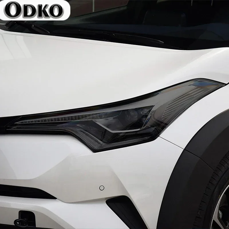 

2 Pcs Car Headlight Protective Film Smoked Black Tint Wrap Vinyl Transparent TPU Sticker For Toyota CHR 2018 2019 2020 2021