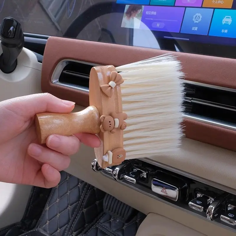 Cartoon Solid Wood Car Interior Dust Removal Brush Cleaning Tool Air Outlet  Interior Gap Dust Removal Artifact