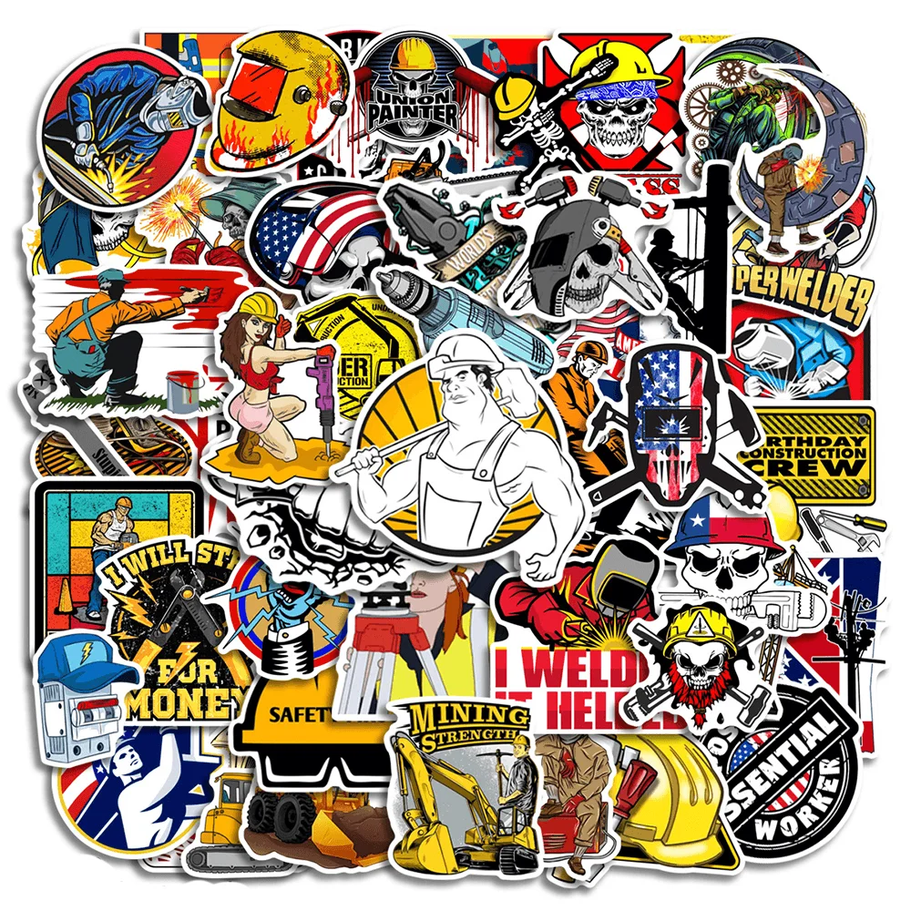 50pcs Laborer Logger Essential Worker Stickers Scrapbook Suitcase Phone Case Guitar Sticker DIY Vintage Journal Accessories