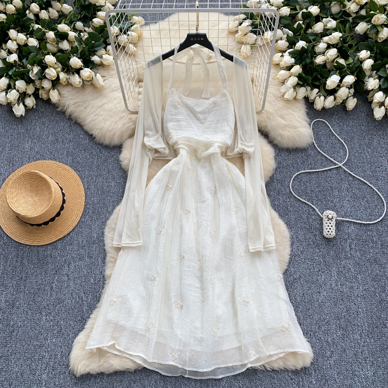 

Женское винтажное платье из двух предметов, Элегантное летнее платье с цветочным принтом и лямкой на шее