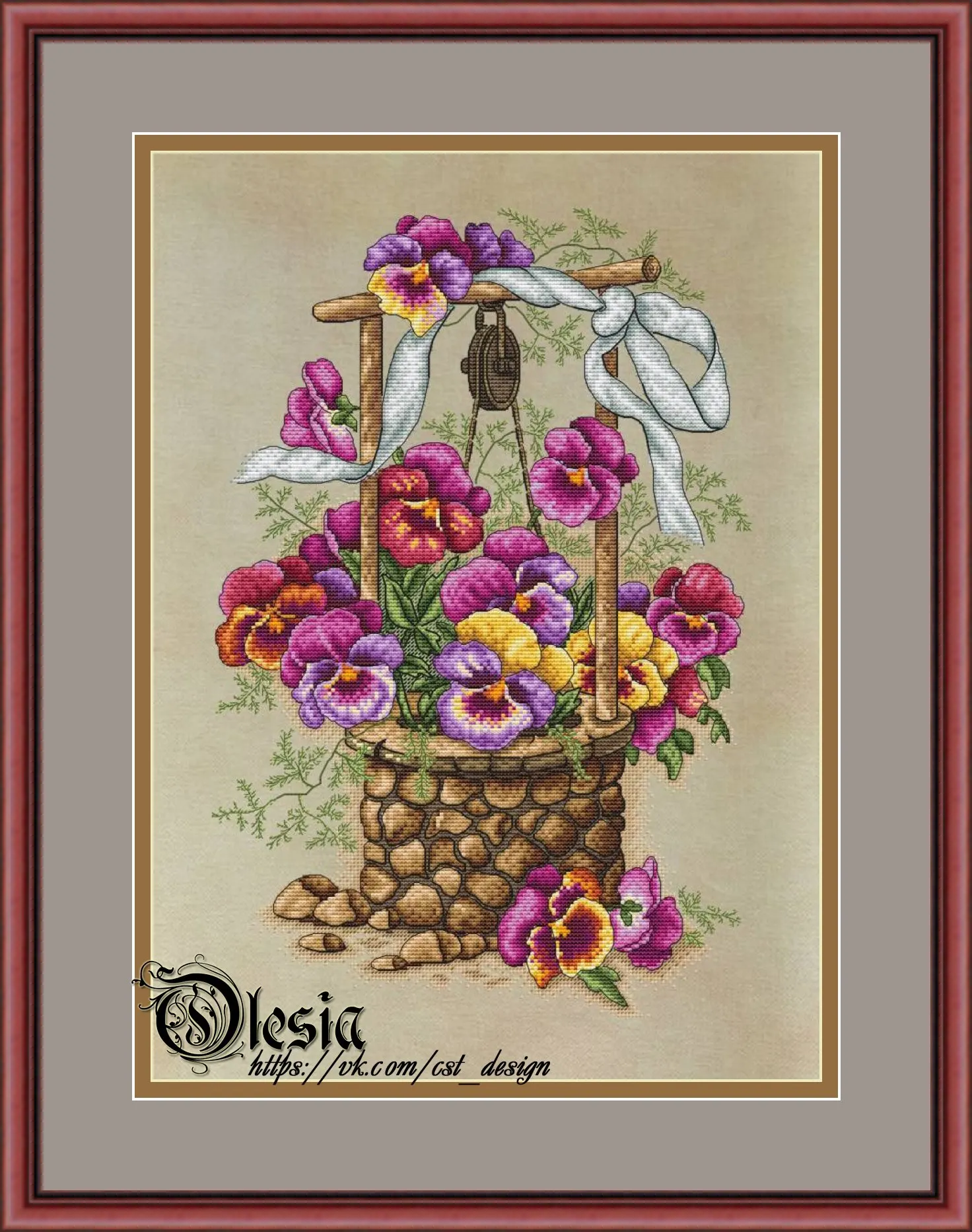 23- Tricolor pansy in the well 37-50 DIY Cross Stitch Kit Aida 14CT 14CT Canvas Fabric Embroidery Set Living Room Decor