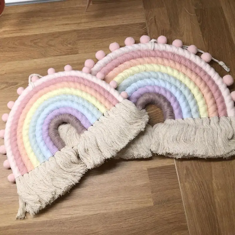 97BC Rainbow Macrame Suspensão parede para berçário decoração casa Presente delicioso