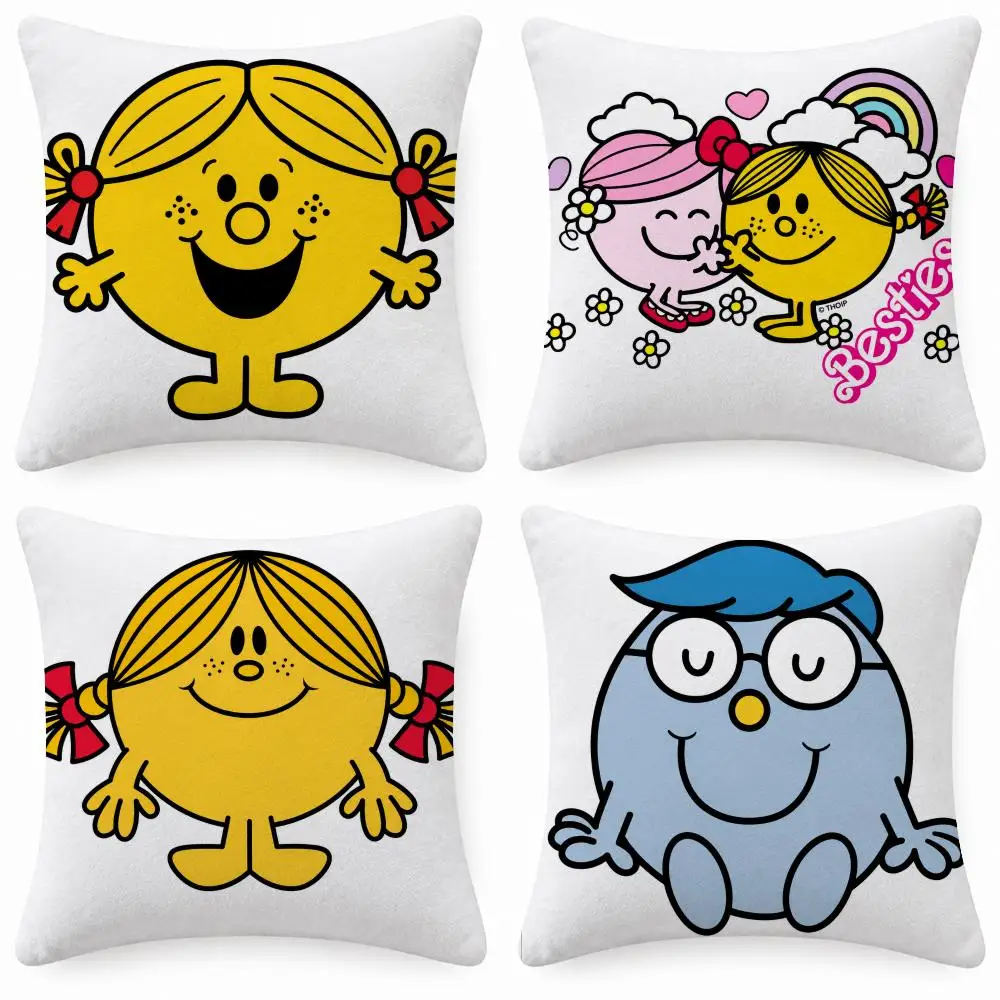 Cartoon Kids M-Mr Men And Little Miss Cushion Cover Soft Short Plush Anti-Mite Sofa Bedroom Den Car Dorm Decor Gifts