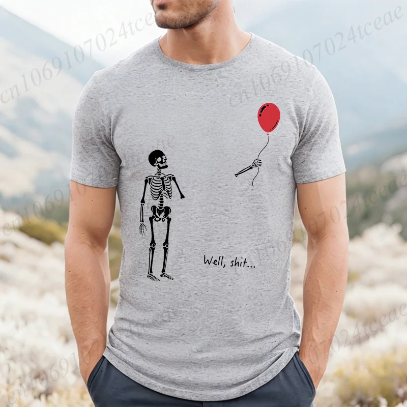 Skeleton Lost Balloon Grafik T-Shirt für Männer Lustiges Skelett T-Shirt mit düsterem Humor Gothic Sarkastisch Unisex Streetwear Geschenk – Detail 6