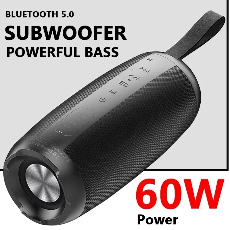 

60W Portable Super Subwoofer Portable Speaker Home Outdoor Fabric Waterproof Column Bluetooth Speaker Riding Sound Box TF Card