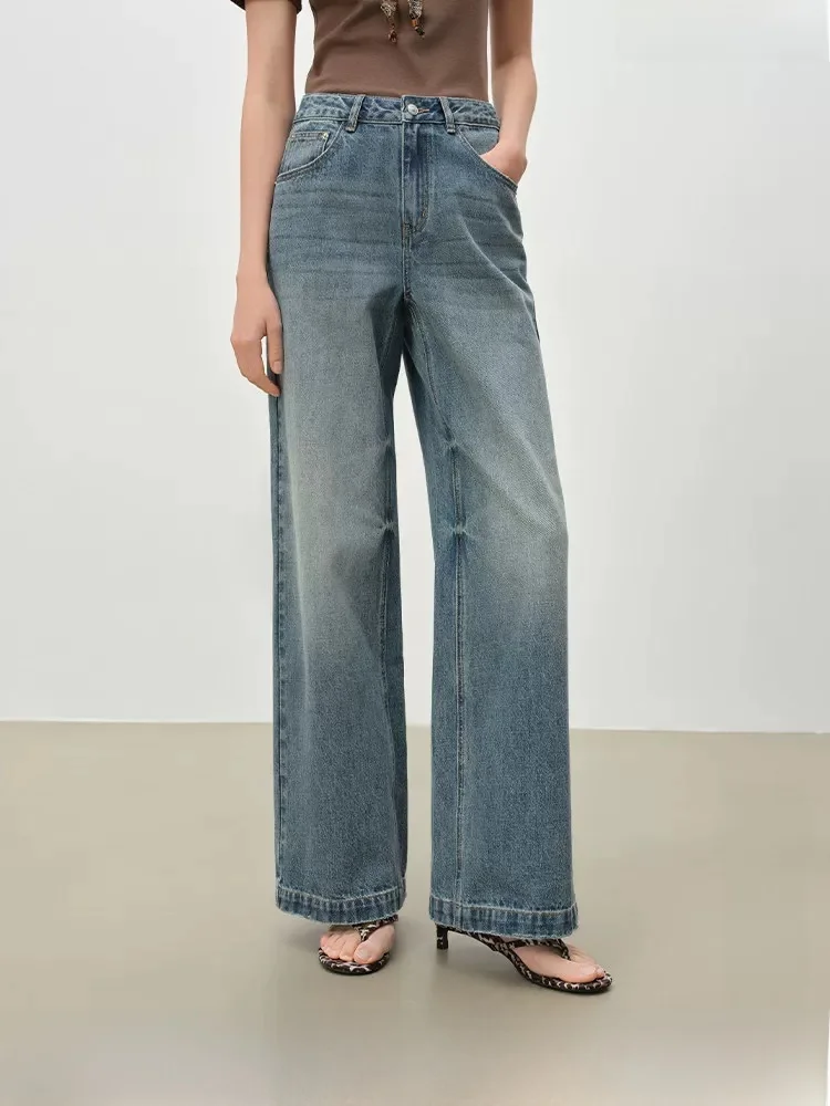 

High Waist Wide Leg Jeans Floor Length Cuff Floral Print Casual Comfortable Cotton Spring Summer Autumn New Arrival Blue Jeans