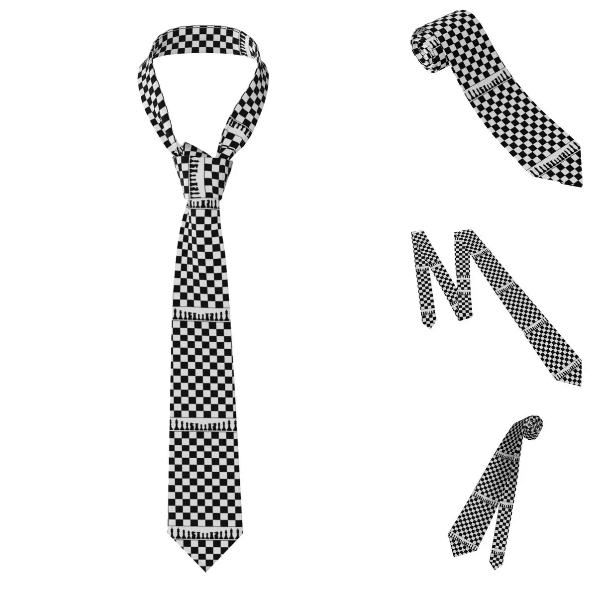 Chess Board Black And White Grid Checkered (14) Necktie for Men Silk Polyester Slim Neck Ties Party Suits Tie Classic Gravatas