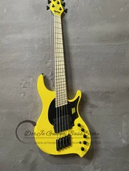 5 Strings Yellow Bass Guitar DINGW Body Black Pickguard Maple Fingerboard Fan Frets Active Battery Black Tuners