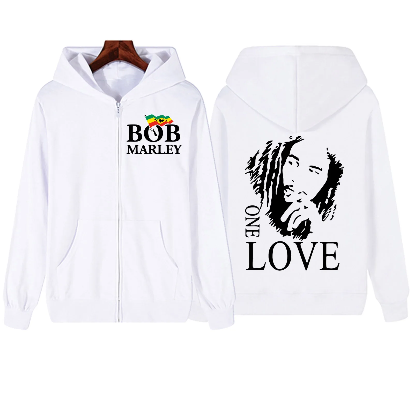 Bob Marley Zipper Hoodie Harajuku Pullover Tops Sweatshirt Streetwear Fans Gift