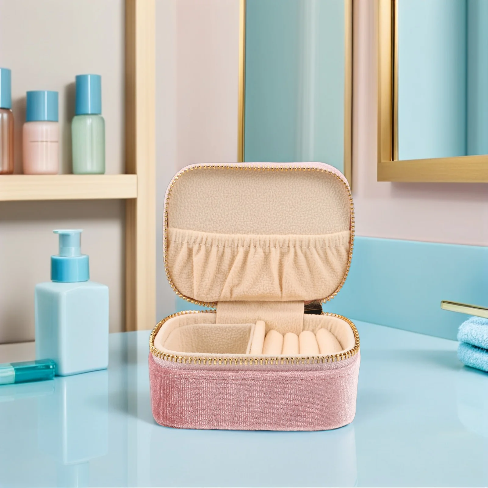 Jewelry Travel Organizer Mini Case Zipper Compartments Rings Earrings Pendant Bracelet Storage Portable Compact Box for Women