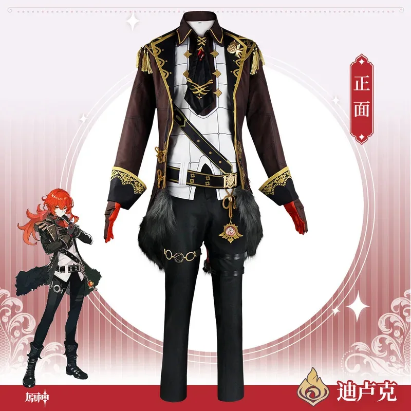 

COSda@GenshinImpact Diluc Cosplay Costume Uniform Shoes Wig Anime Diluk Ragnvindr Cosplay Halloween Costume For Men GameCOSda@