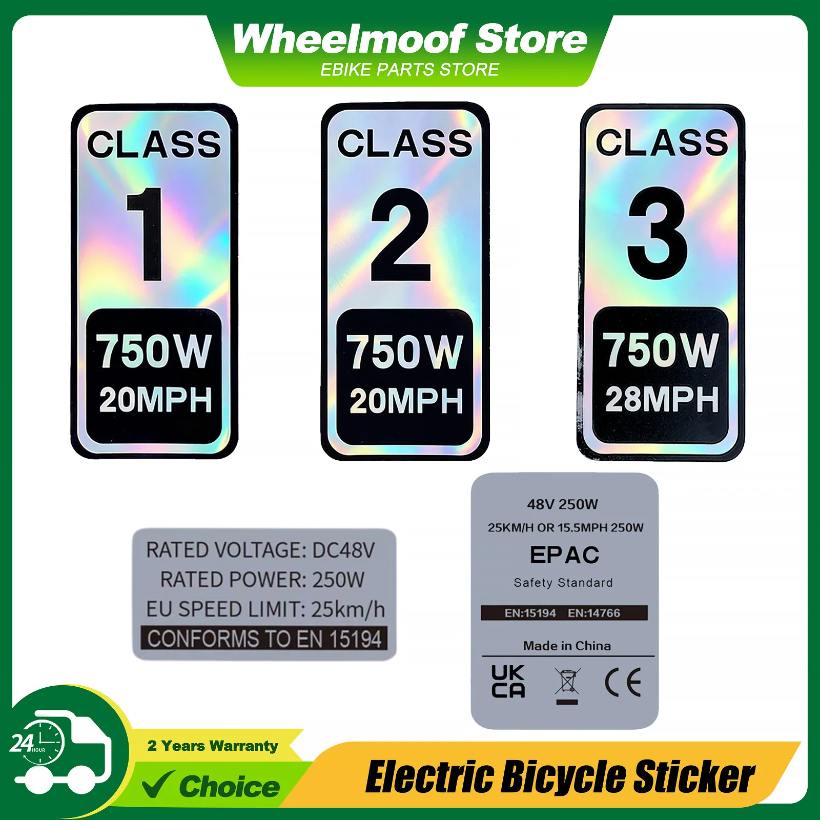 Waterproof E-Bike Decal Sticker Class 1 2 3 EPAC Label 250W 750W for Bafang Tongsheng Conversion Kit
