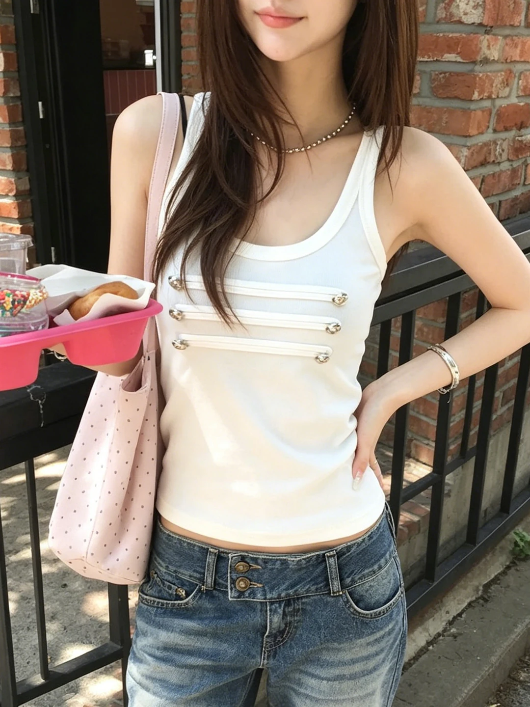 Weird Puss Women's Basic Waist-Cinching Vest Metal Buckle Strapless Crop Top Polyester Spandex Summer Fashion Outerwear