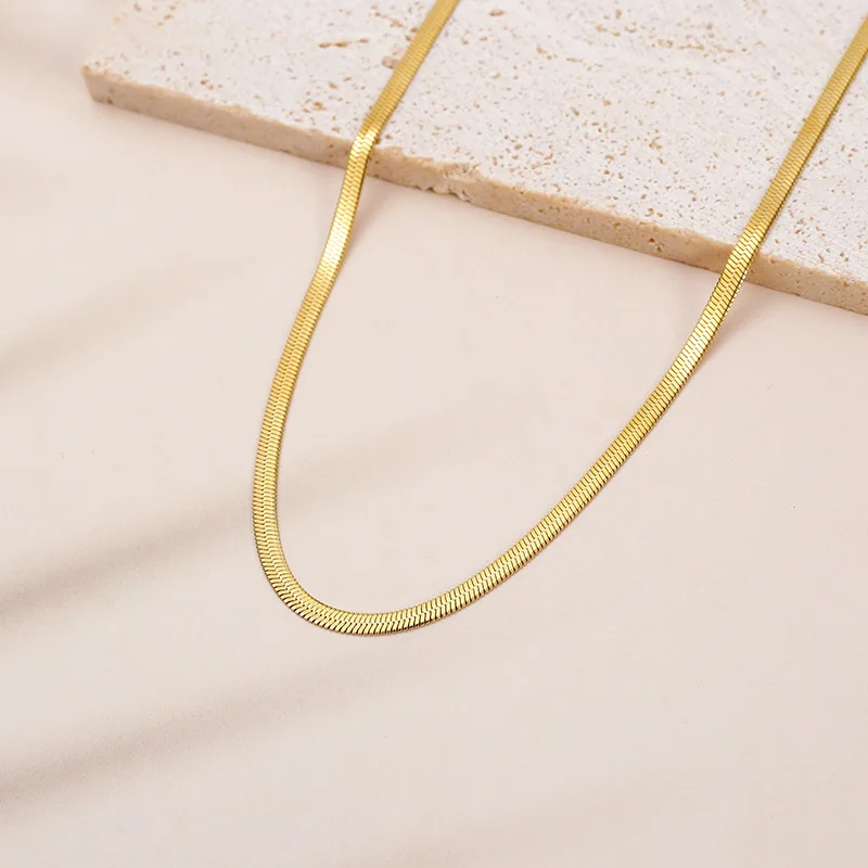 

Luxury 24K 9999 Pure Gold real gold Women's Width 3mm Flat Snake Necklace Versatile Blade Necklace Clavicle Chain