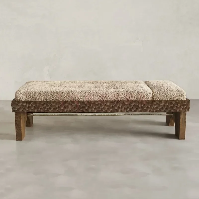 

Medieval solid wood fabric leisure stool art sofa stool bedroom end retro bench