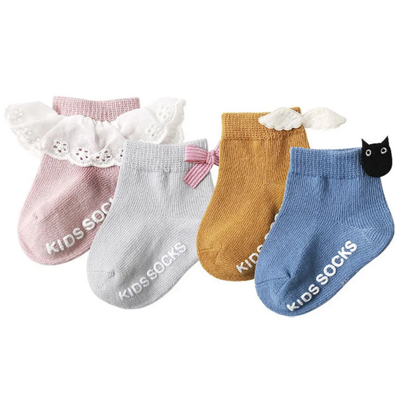 3 pairs baby girl boy socks lace ruffle Bow newborn bebe cheap stuff floor anti slip sox kids infantil clothes accessories