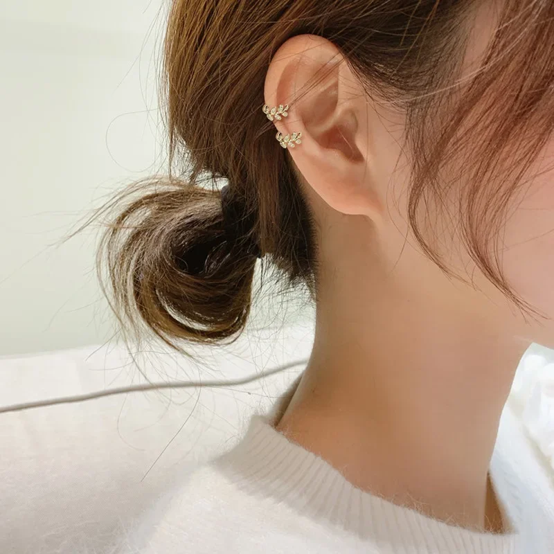 925 Sterling Silver Ear Cuff For Women Zircon Clip On leaf Earrings Gold earcuff Without Piercing Earrings Jewelry