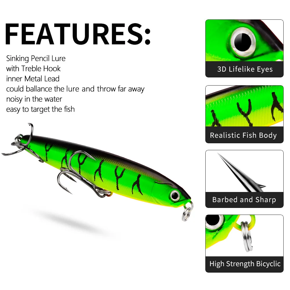 

Sea Yolo 10/14/18/24g Long-Throw Sinking Pencil Lure Hard Baits with Treble Hook Vibration Wobbler Artificial Bait Sea Bass Lure