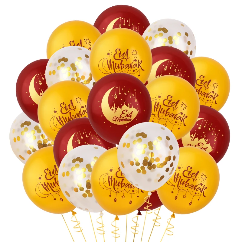 

12inch Eid Mubarak Round Latex Balloons Red Yellow Sequin Ramadan Kareem Festival Party Home Decoration Supplies Islam Muslims