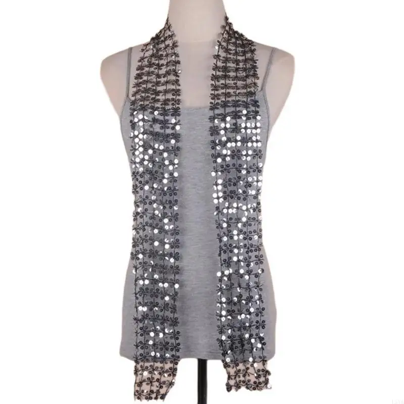 

L5YA Metallic Sequins Scarf For Fashionable Party Outfits Long Choker for Themed Parties and Party Fashion