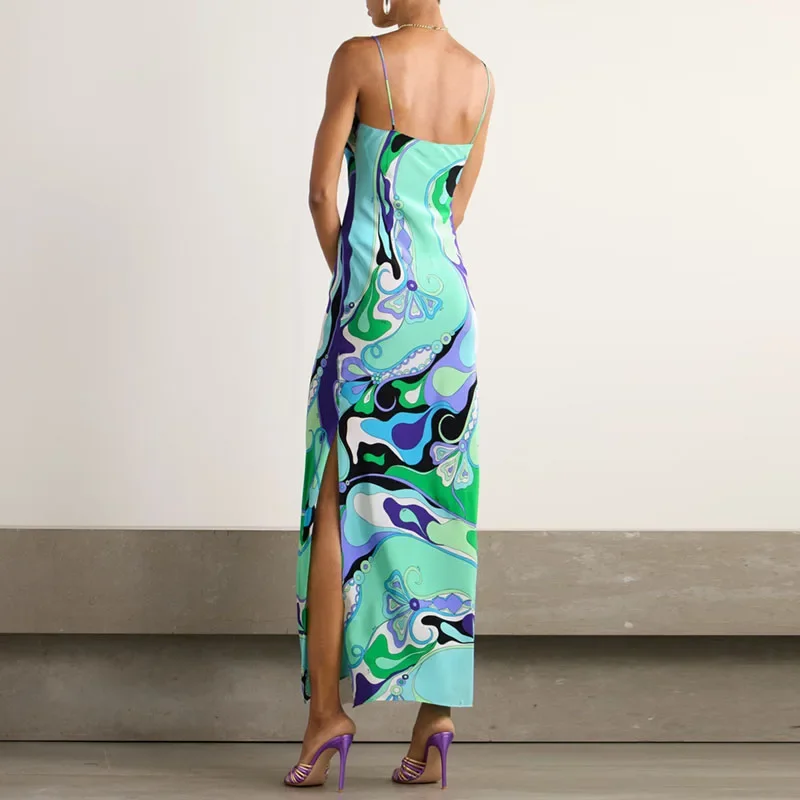 Vestidos Mujer Frühling Druck Vintage Party Kleid Frau Sexy V-ausschnitt Backless Hohl Lange Kleider Sommer Ärmel Schlitz Boho Kleid