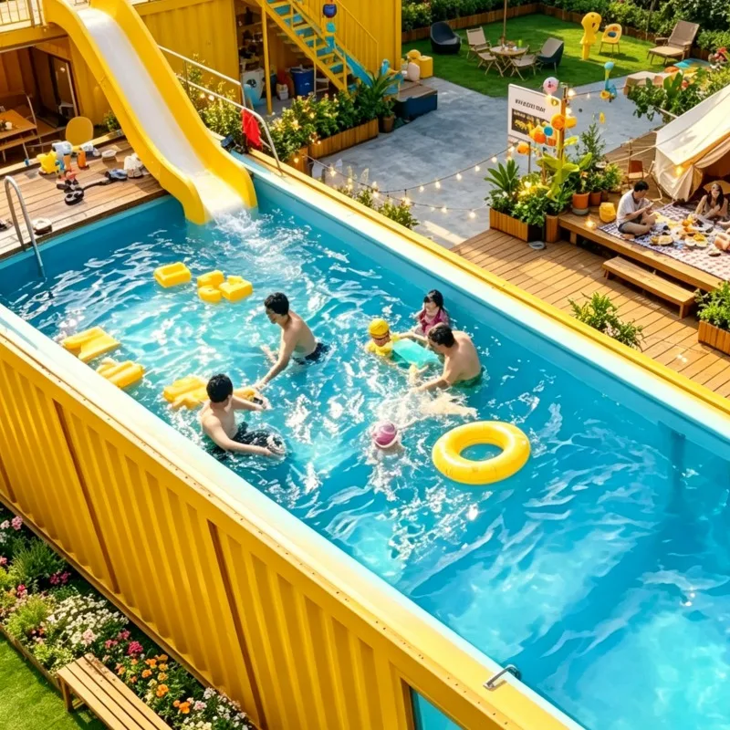 Piscina Rectangular de Acero Galvanizado Resistente Personalizada con Cubierta para Actividades Acuáticas en el Jardín, Camping y Ocio en el Patio Trasero