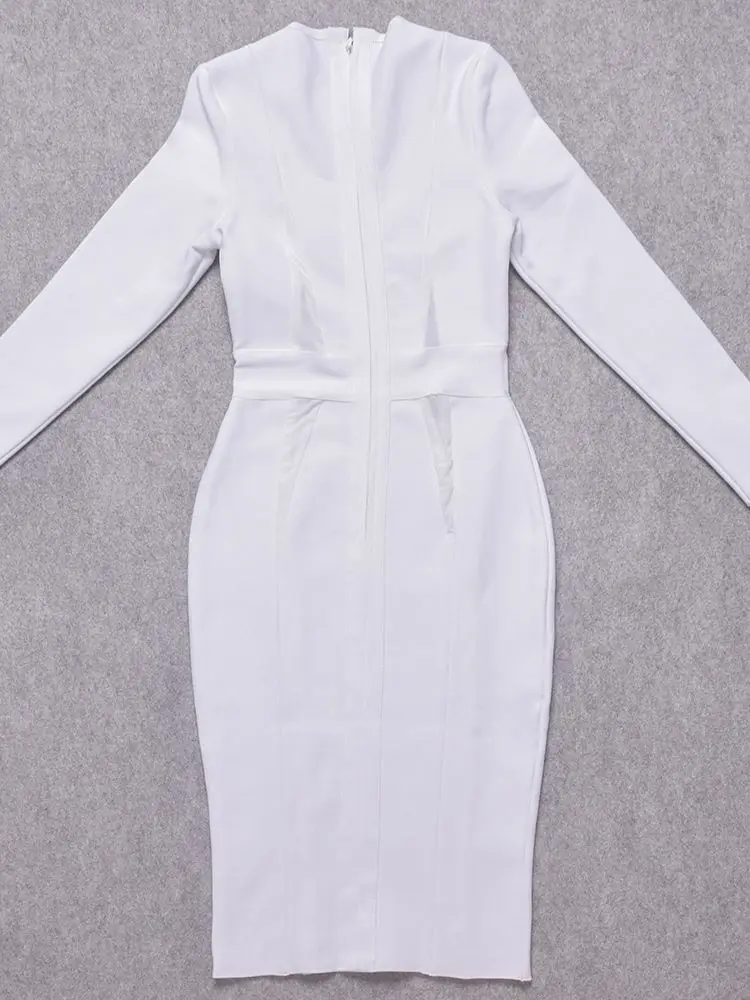 الخريف الربيع الشتاء Bodycon الجوف خارج فستان مثير كم طويل الأبيض شبكة HL ضمادة فستان بالجملة XL ماكسي فيستدوس