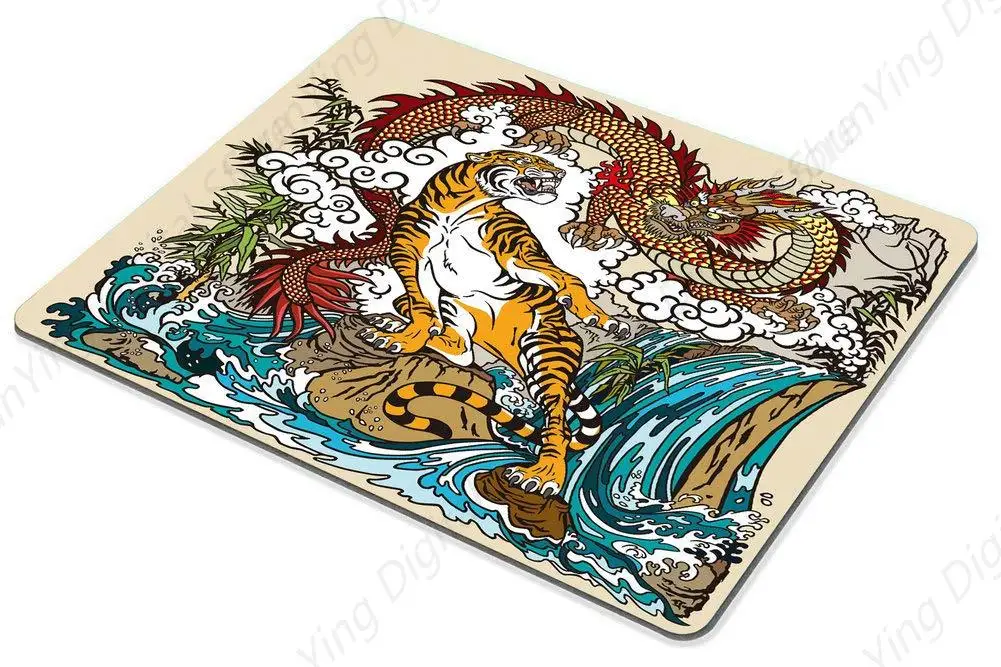 Jogo mouse pad chinês loong tigre paisagem cachoeira impresso antiderrapante borracha mouse pad adequado para notebook computador escritório