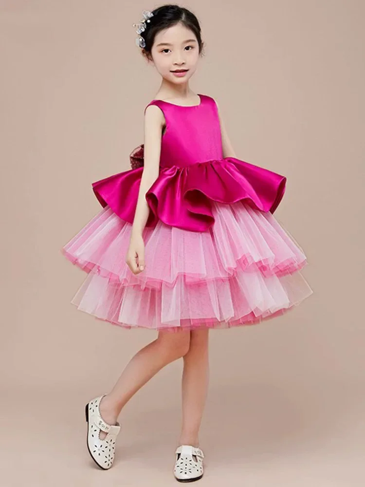 

Baby Girls First Birthday Party Dresses For Children Princess Ball Gown Infant Tutu Tulle Dress Toddler Girl Rose Red Vestidos