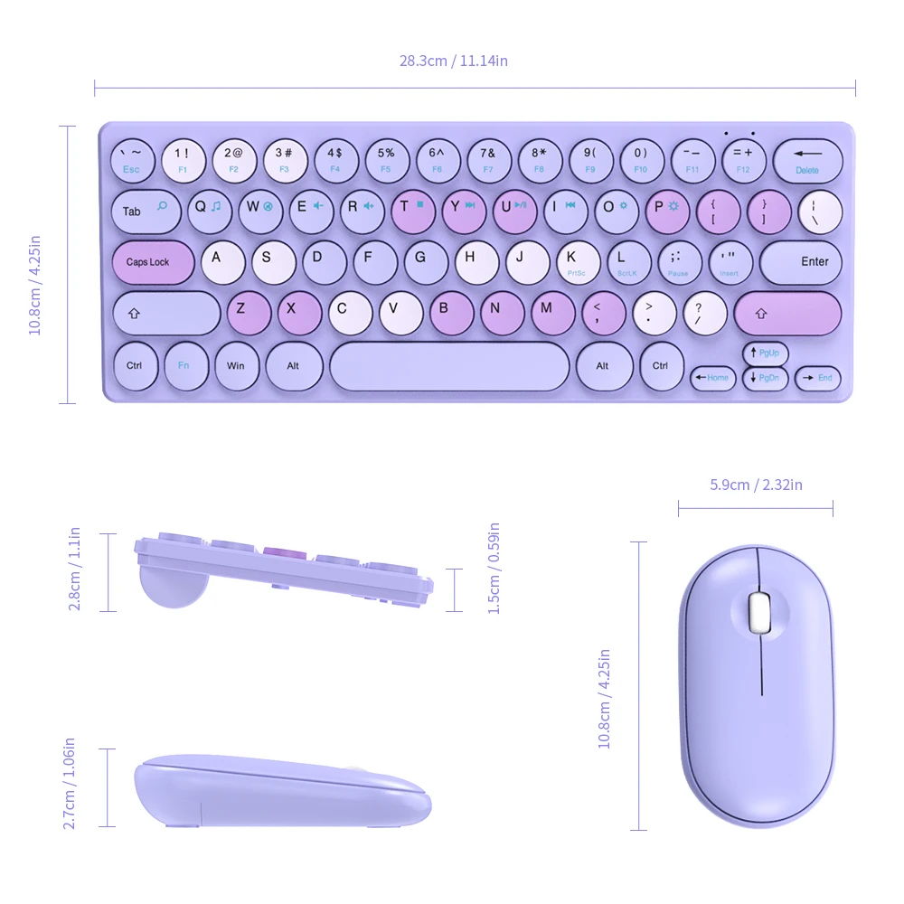 Mini Wireless Keyboard Mouse Combo, Compact for Laptop PC Mac, Office Travel Storage Bag Included