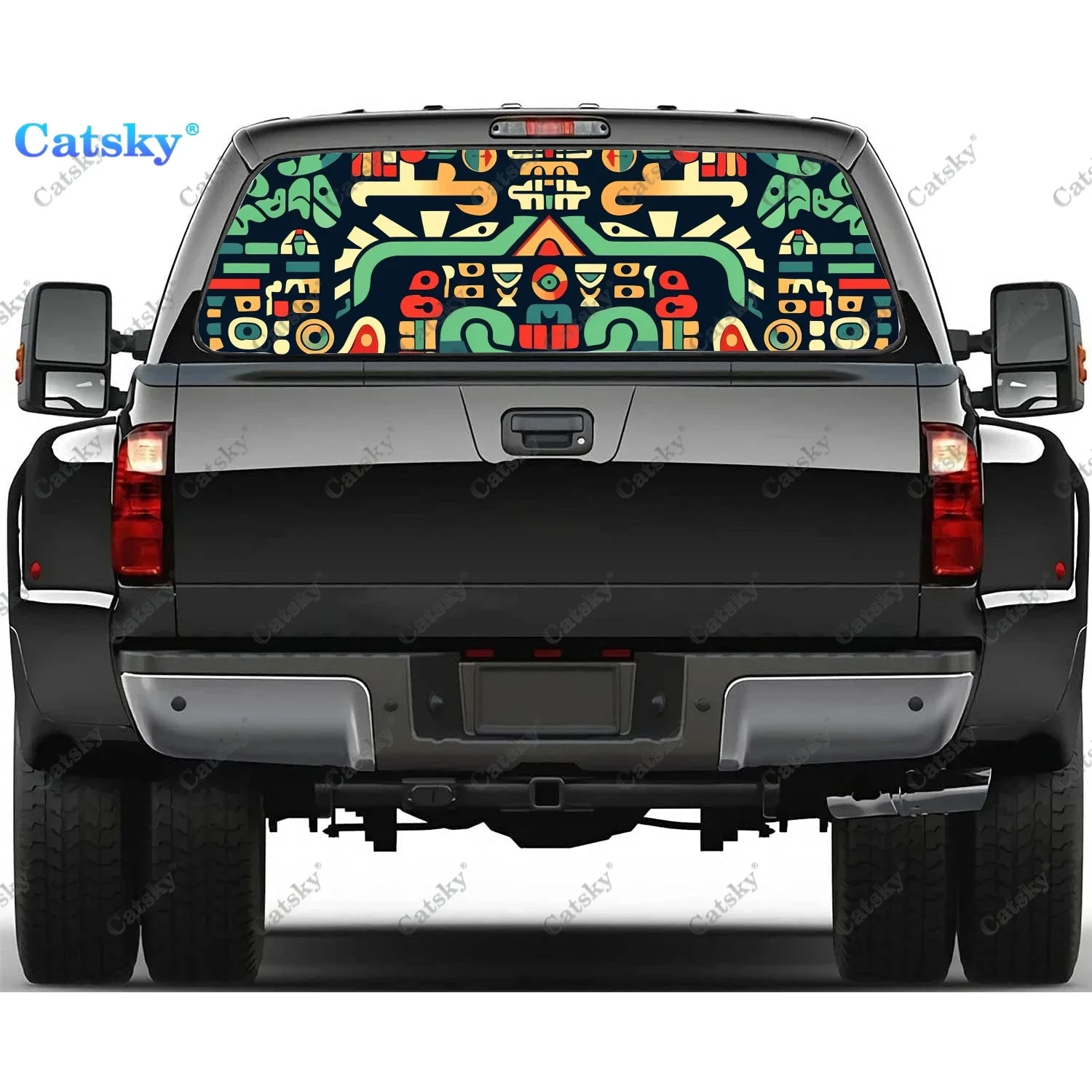 Colorful Geometric Aztec Rear Window Decal Fit Pickup,Truck,Car Universal See Through Perforated Back Window Vinyl Sticker