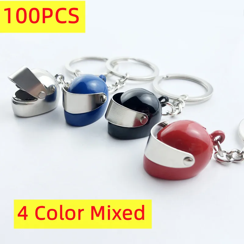 100 pcs New 3d Creative Simulation Motorcycle Helmet keychains Mini Stereo Cap Model Backpack Key Pendant For Men Ornament Gifts