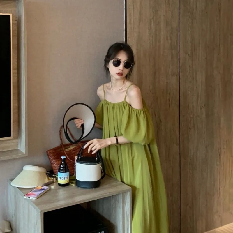 

French Short Sleeved Summer Off Shoulder Beach Holiday Korea Woman Y2K Streetwear Clothes Female Elegant Vestidos Vintage Dress