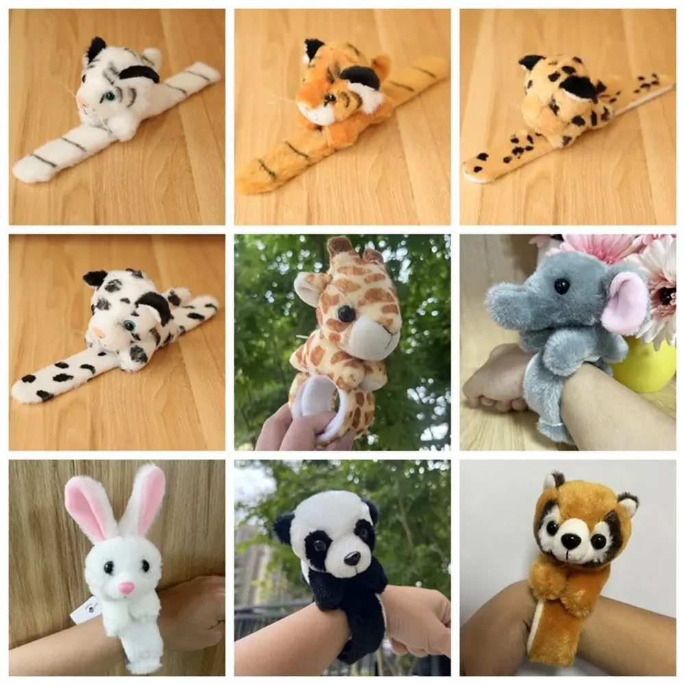Pulsera de peluche de animales de la selva, Panda, Tigre, conejo, conejito, pulsera de bofetada de dibujos animados, juguete de peluche, círculo de palmada, suministros para fiestas