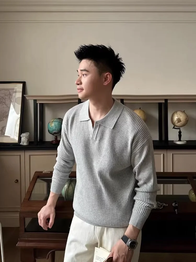 

Men's Knitted irt Long Sve Turn-down Collar Loose Fit Soft Cotton Color Casual Sle Autumn Winter Base Layer