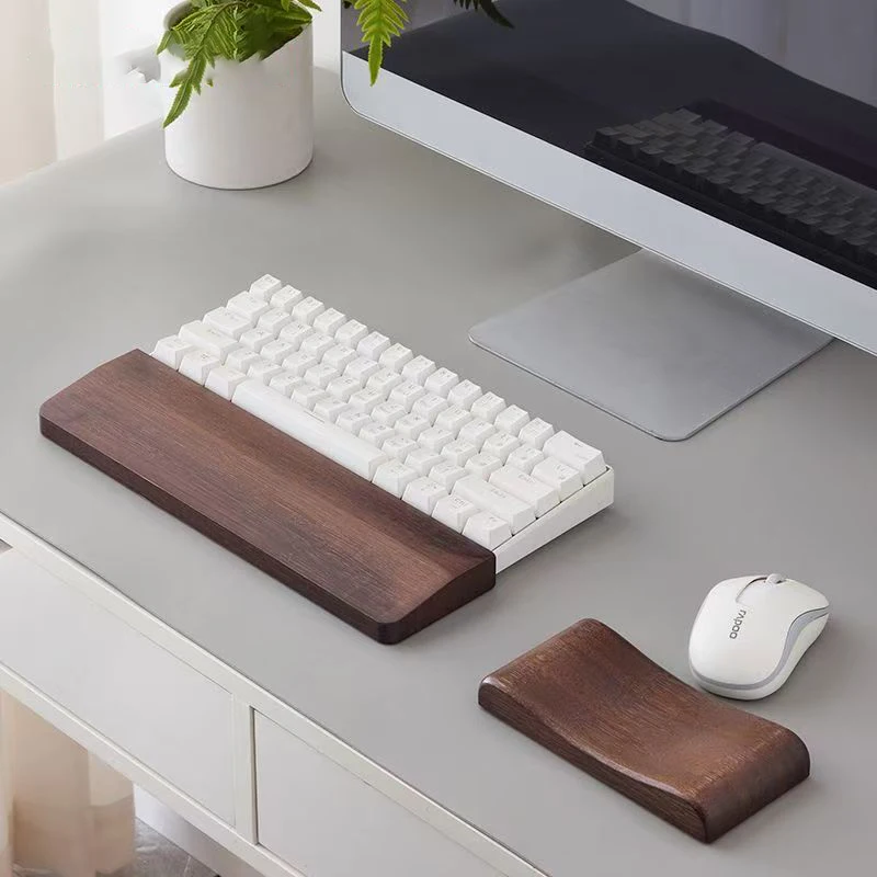 For Mechanical Keyboard Bamboo Wrist Rest Fit for 60 87 104 Keys Walnut Wood Ergonomic Smooth Waterproof Palm Support