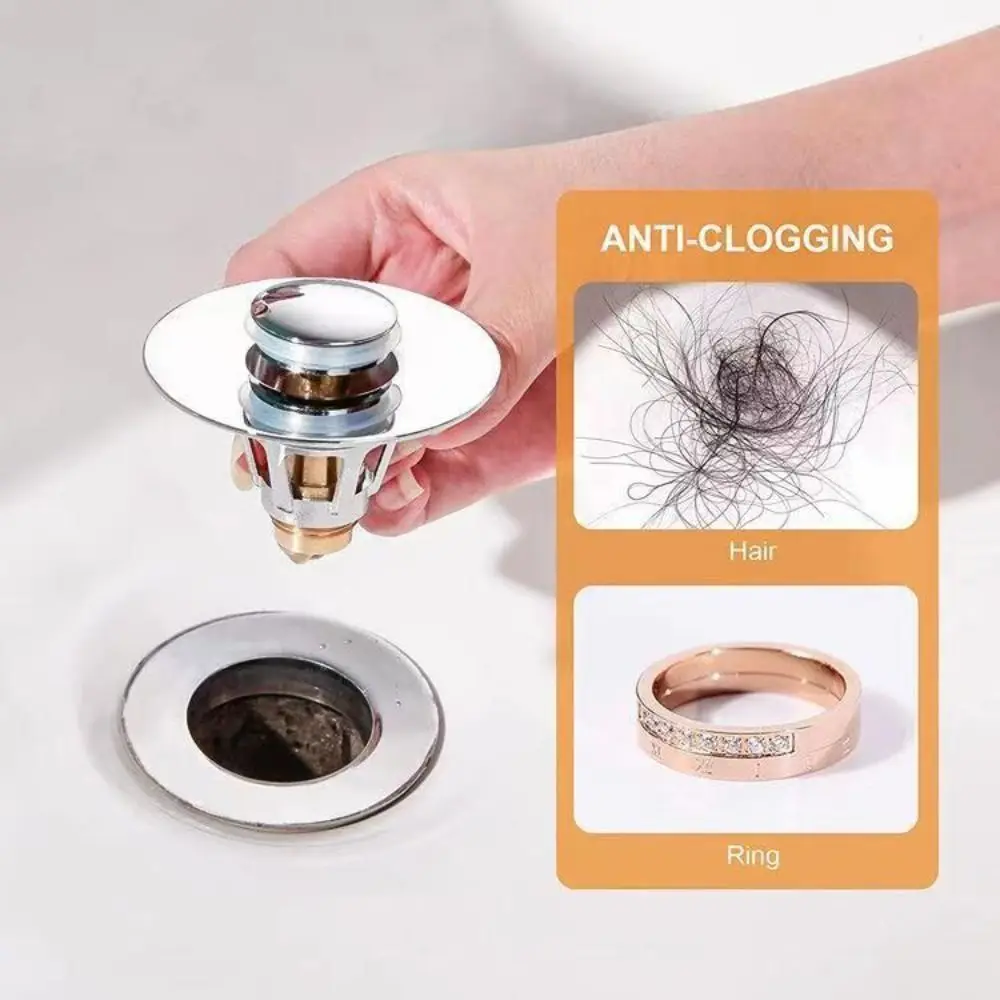 Durable Copper Sink Stopper Pop Up with Hair Catcher Drain Filter Anti-clogging No Overflow Sink Plug Bathroom
