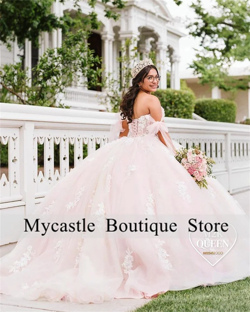 Lichtroze Quinceanera Jurken Baljurk 2023 Off Shoulder Kant Appliqueert Sweet 16 Jurk Verjaardagsjurk Vestidos De 15 Años