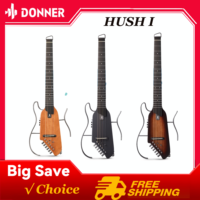 Donner HUSH I Silent Travel Acoustic-Electric Guitar - Ultra-Light Headless Design with Maple Body & Gig Bag, Authentic