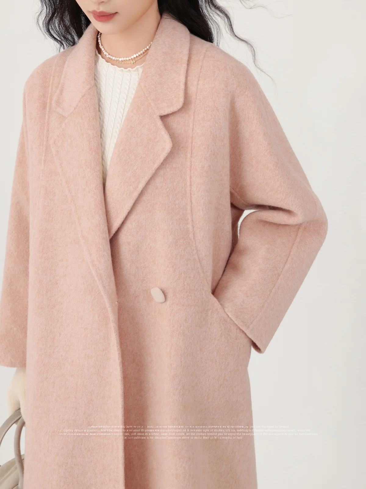 

Розовое двустороннее шерстяное пальто для женщин от Deer South: утепленное, прямого кроя, с длинными рукавами, в стиле Sweet Style