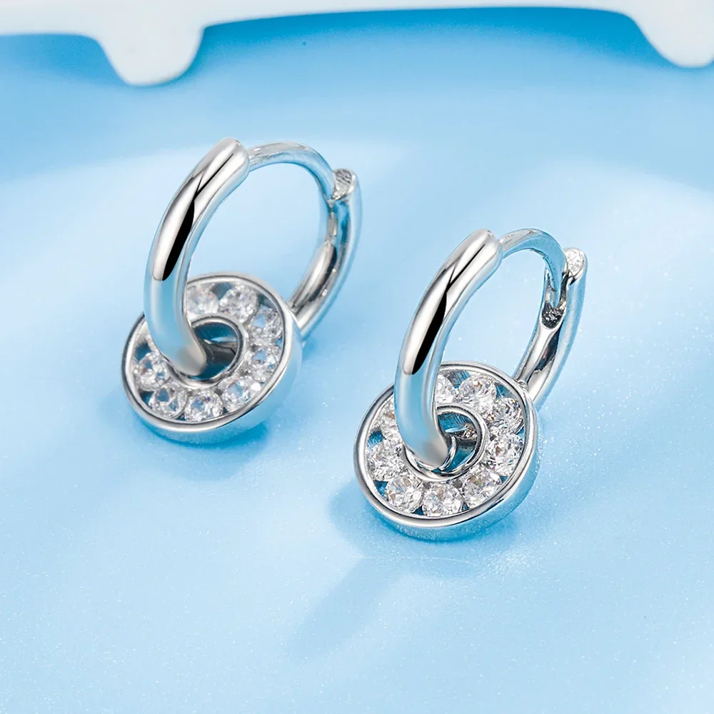New Arrival Female Earrings 925 sterling Silver Double Round Zircon Earrings for Women Transfer Stone Wedding Jewelry Bijoux